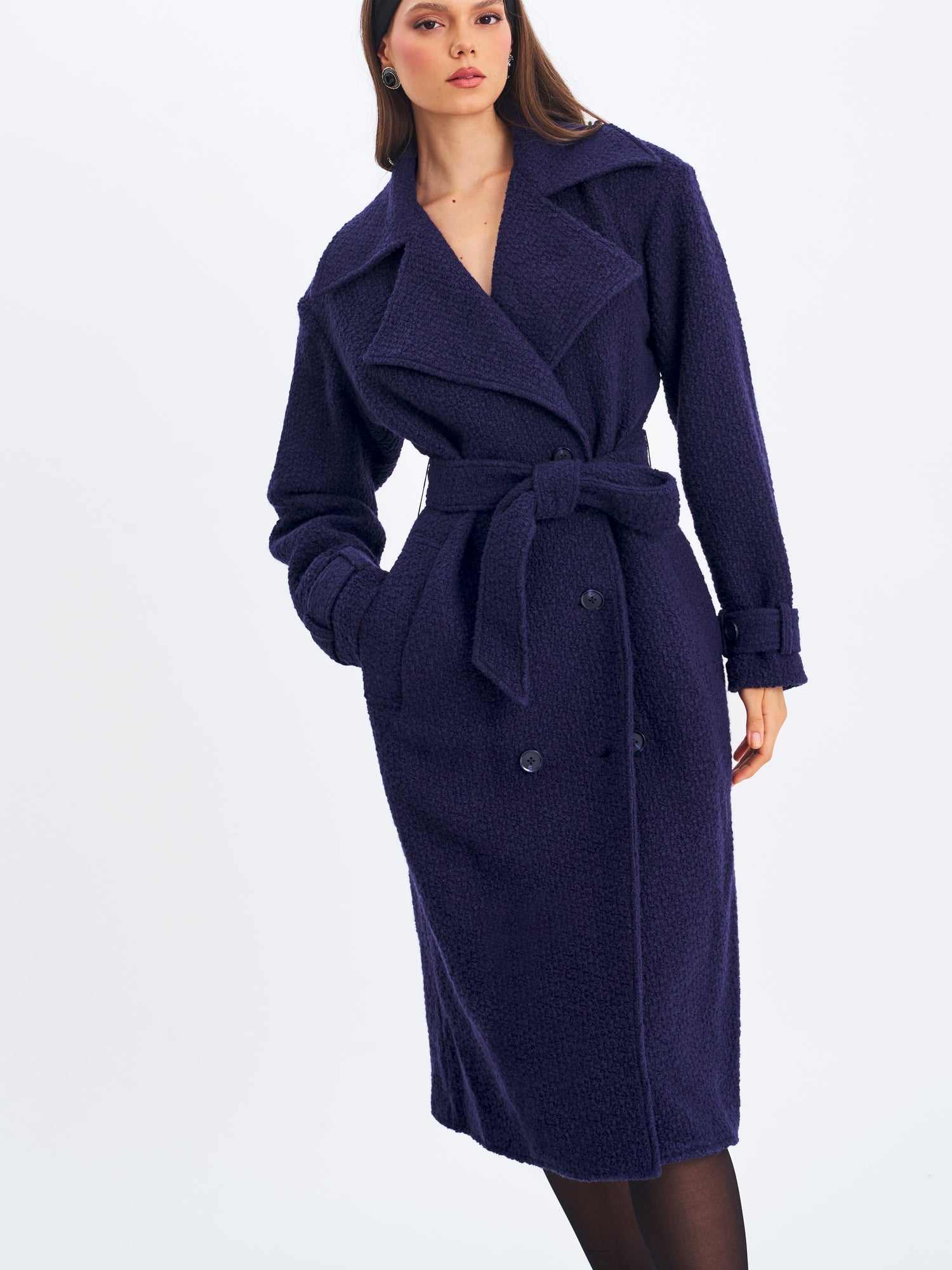 Jaelyn Wool Blend Double-Breasted Belted Coat | Midnight Blue