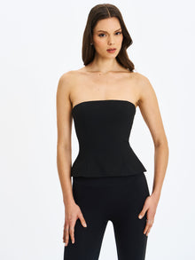 Quinette Peplum Top with Beaded Asymmetrical Cape | Black