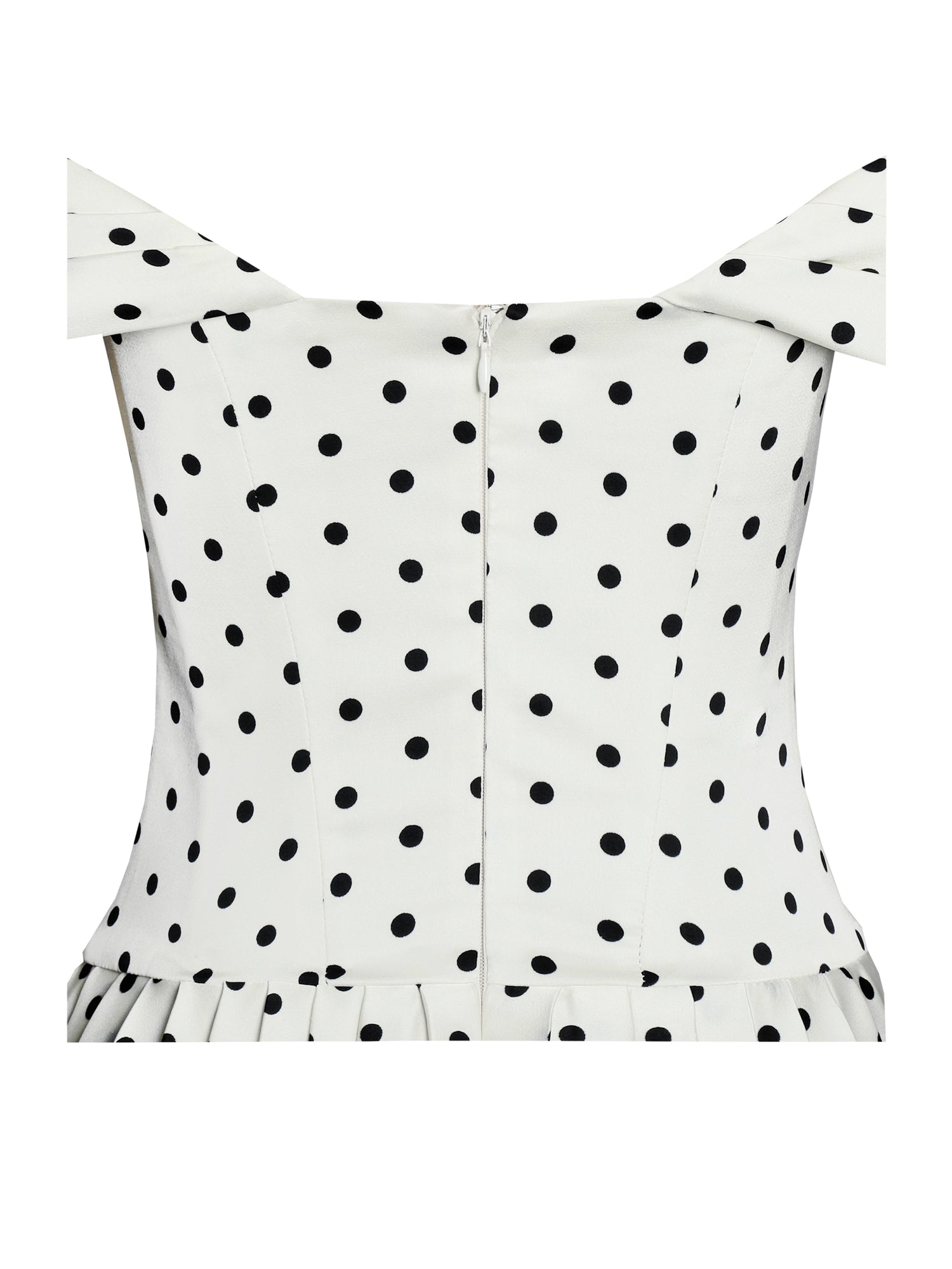 Edeline Polka Dot Off-shoulder Pleated Mini Dress | Black and White Polka Dot