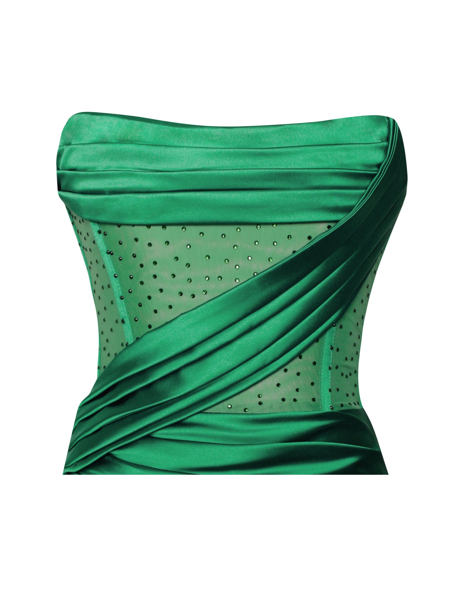 Holly Crystallized Corset High Slit Satin Gown | Green