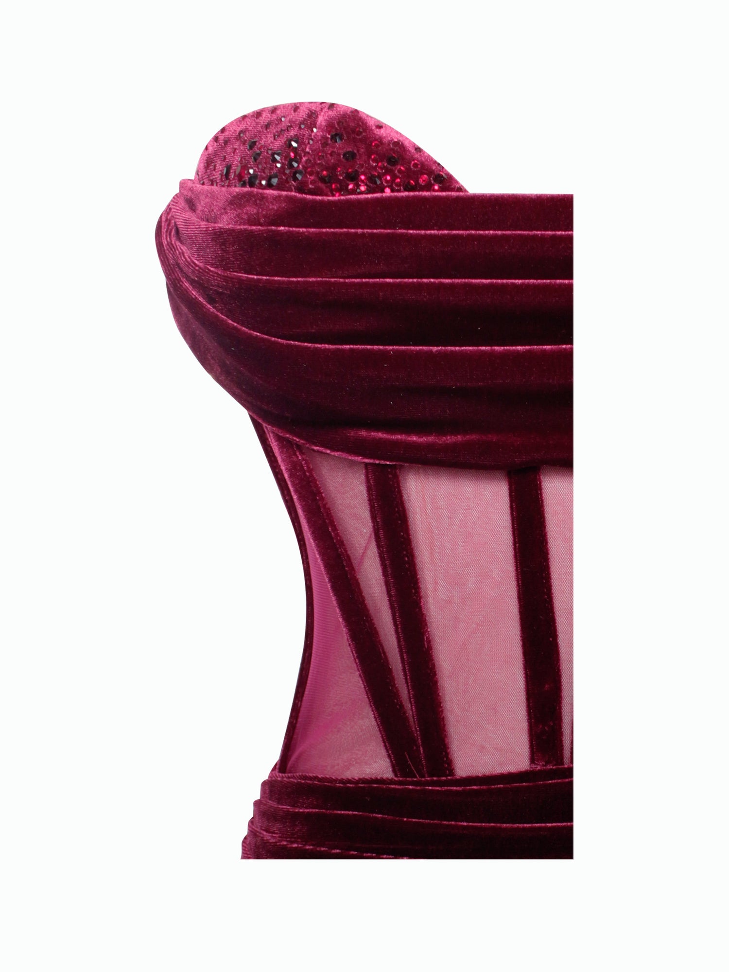 Octavia Draping Crystal Corset High Slit Velvet Gown | Burgundy