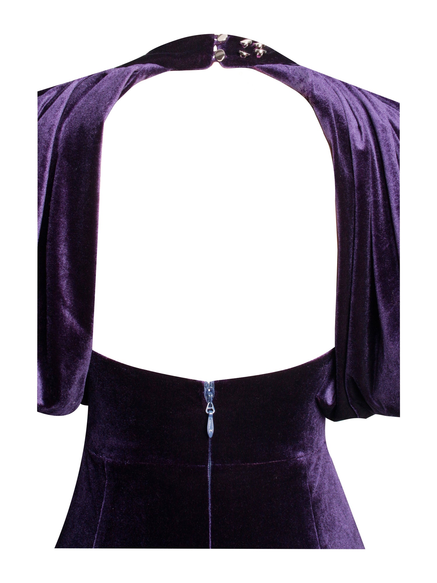 Coraline Velvet Bubble Sleeve Backless Maxi Dress | Purple