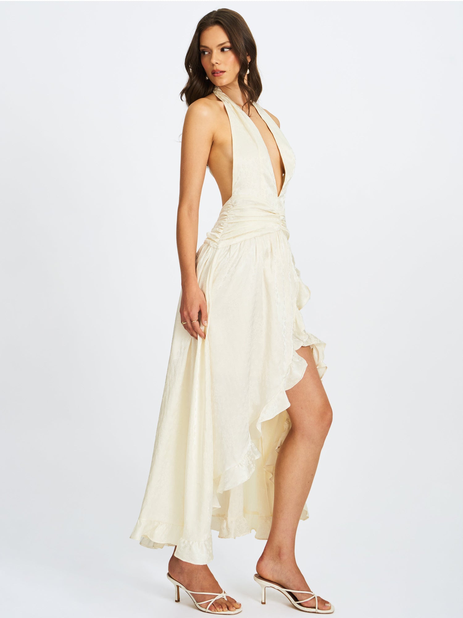 Nalani Ruffled Halter Maxi Dress | Floral Ivory