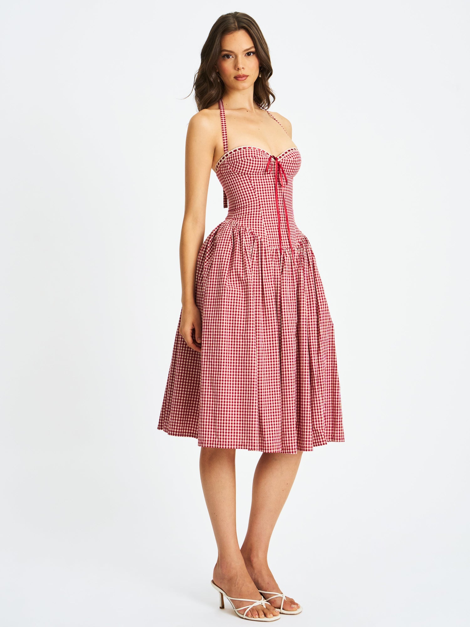 Susanna Red Cotton Gingham Drop Waist Midi Dress | Red Gingham