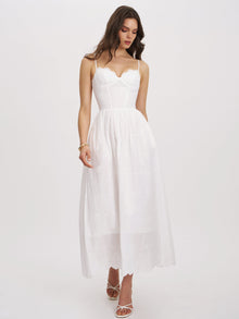 Oberon Cotton Eyelet Lace-Up Back Maxi Dress | White
