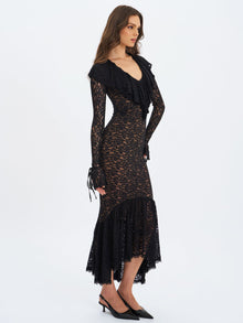 Parisa Lace Ruffled Mermaid Maxi Dress | Black