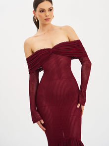 Kaedyn Off Shoulder Long Sleeve Crochet Mermaid Maxi Dress | Burgundy
