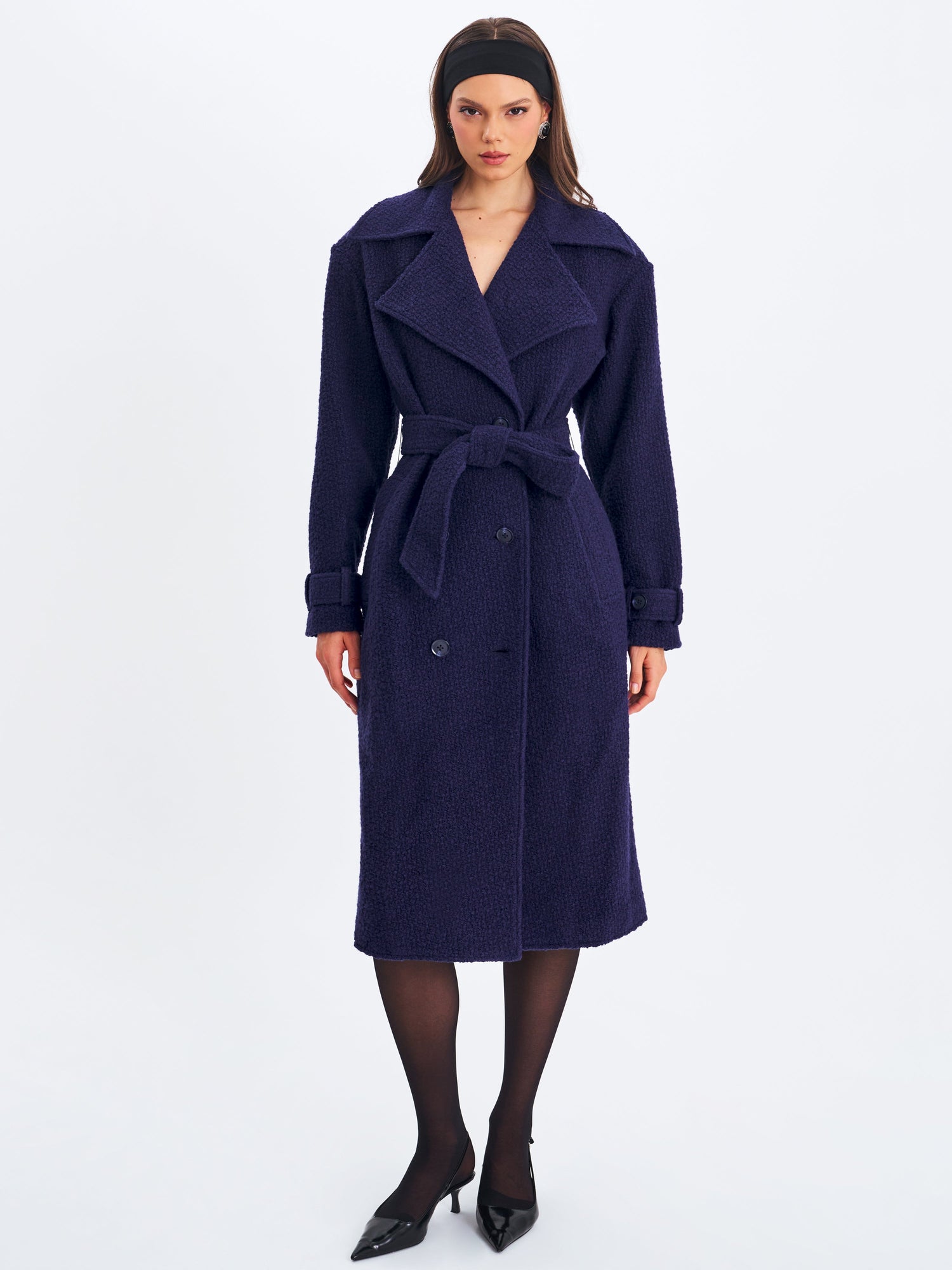 Jaelyn Wool Blend Double-Breasted Belted Coat | Midnight Blue