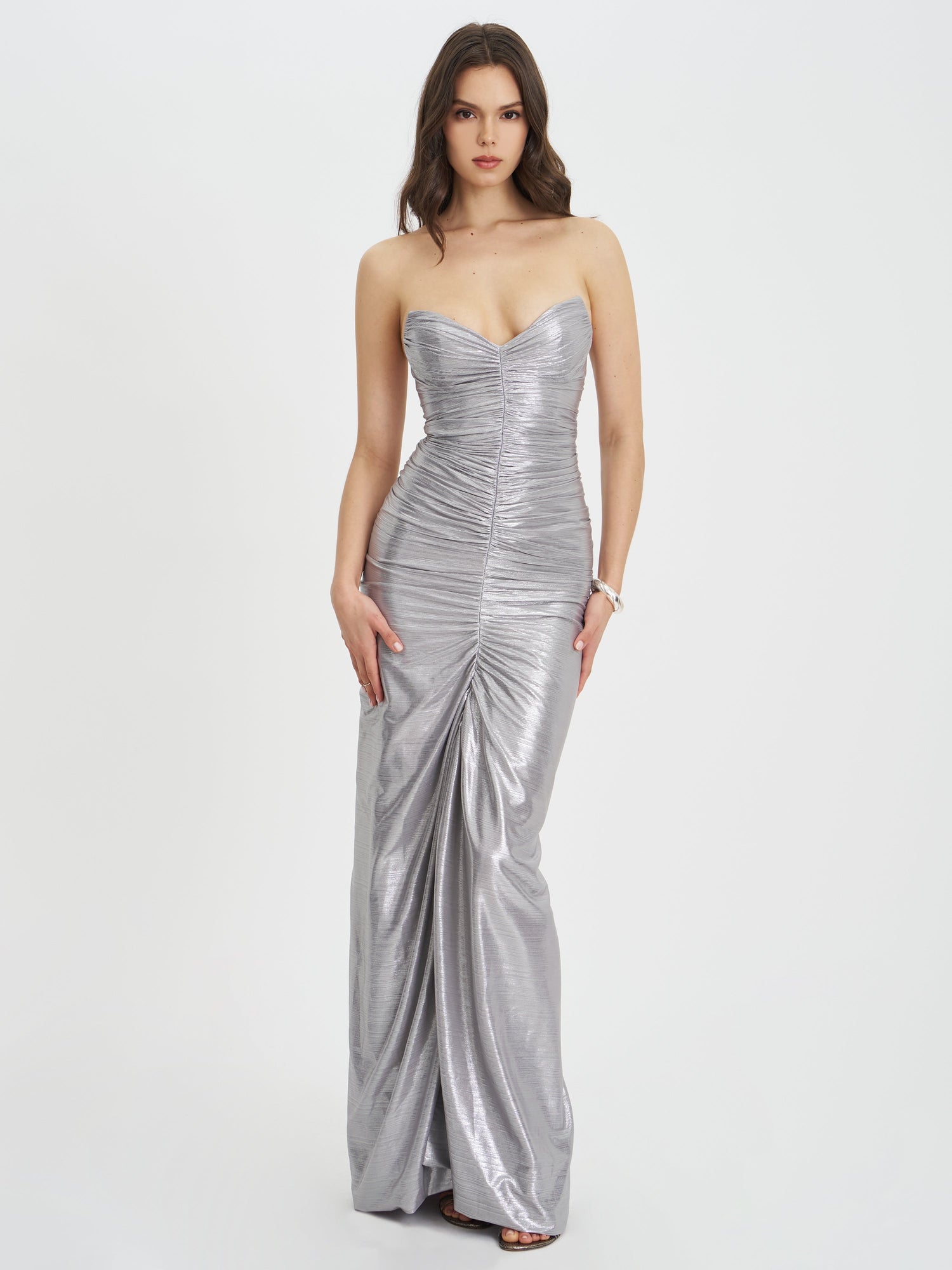 Sable Ruched Glitter Mermaid Gown | Silver