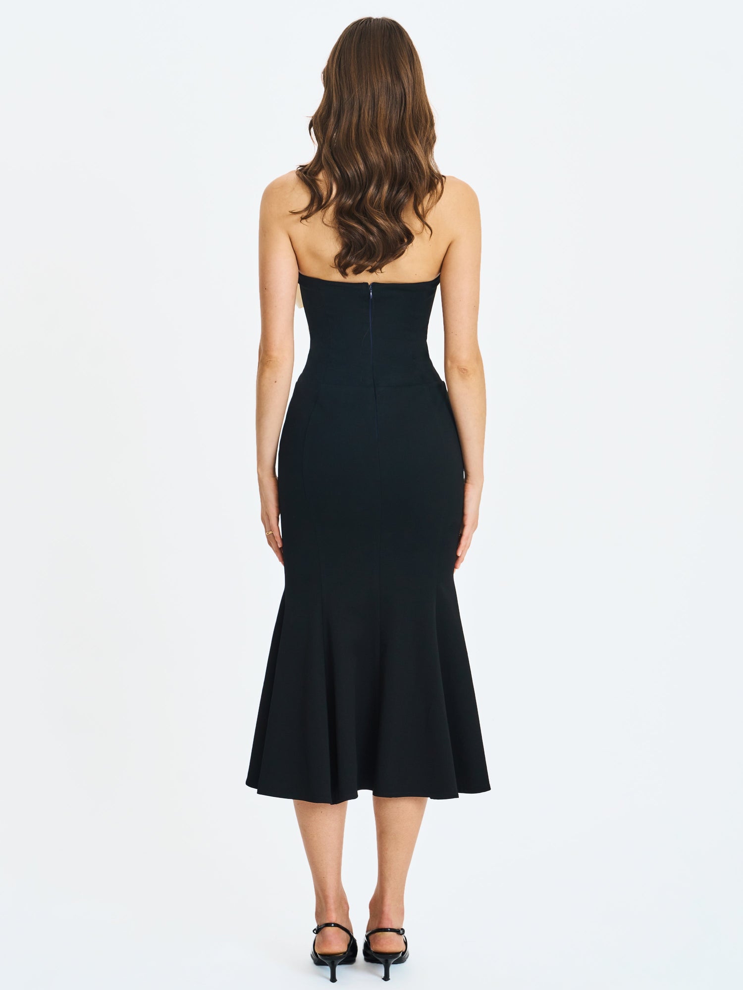 Saige Mermaid Midi Dress with Ivory Bow Bustline | Black