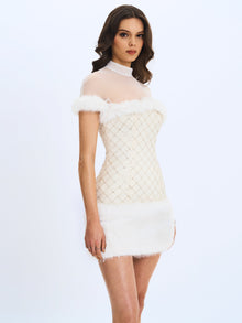 Taylor Fur Trimmed Beaded Boucle Mini Dress | Ivory