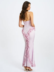 Paolina Taro Jacquard Ruffle Mermaid Maxi Dress | Pink