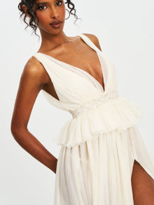 Calleigh Flare Beaded Belt Maxi Gown | Off White