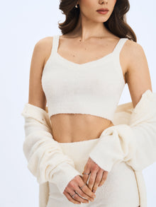 Selene Wool-Blend Ribbed Knit V-Neck Top | White