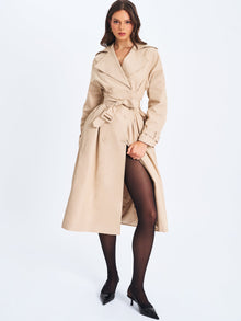 Ulila Double-Breasted Pleated Cotton-Blend Trench Coat | Beige