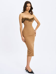 Rayanne Strapless Fur-Trimmed Sweetheart Midi Dress | Chestnut