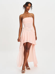 Mae Ruched Breast Applique Trim Trailing Dress | Pink