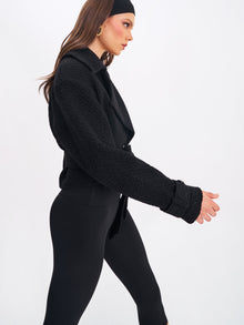 Dara Wool Blend Cropped Double-Breasted Belted Coat | Black