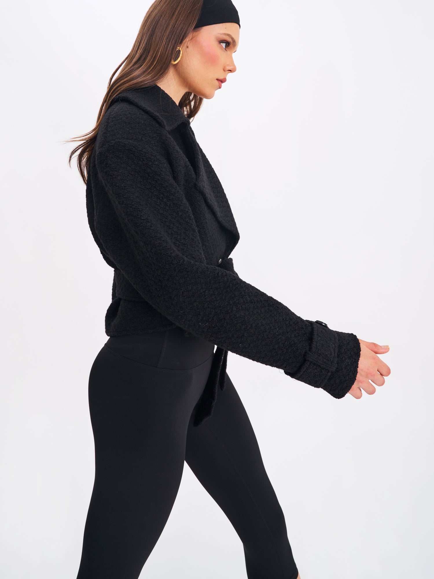 Dara Wool Blend Cropped Double-Breasted Belted Coat | Black
