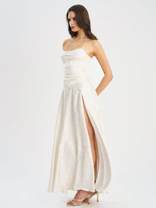 Raegan Jacquard Ruched Maxi Dress | Pearl White