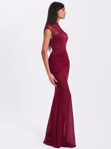 Fabienne Mesh Cap Sleeve Mermaid Gown | Burgundy