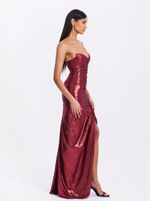 Sable Ruched Glitter Mermaid Gown | Burgundy