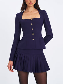 Skyla Square Neckline Peplum Blazer | Indigo