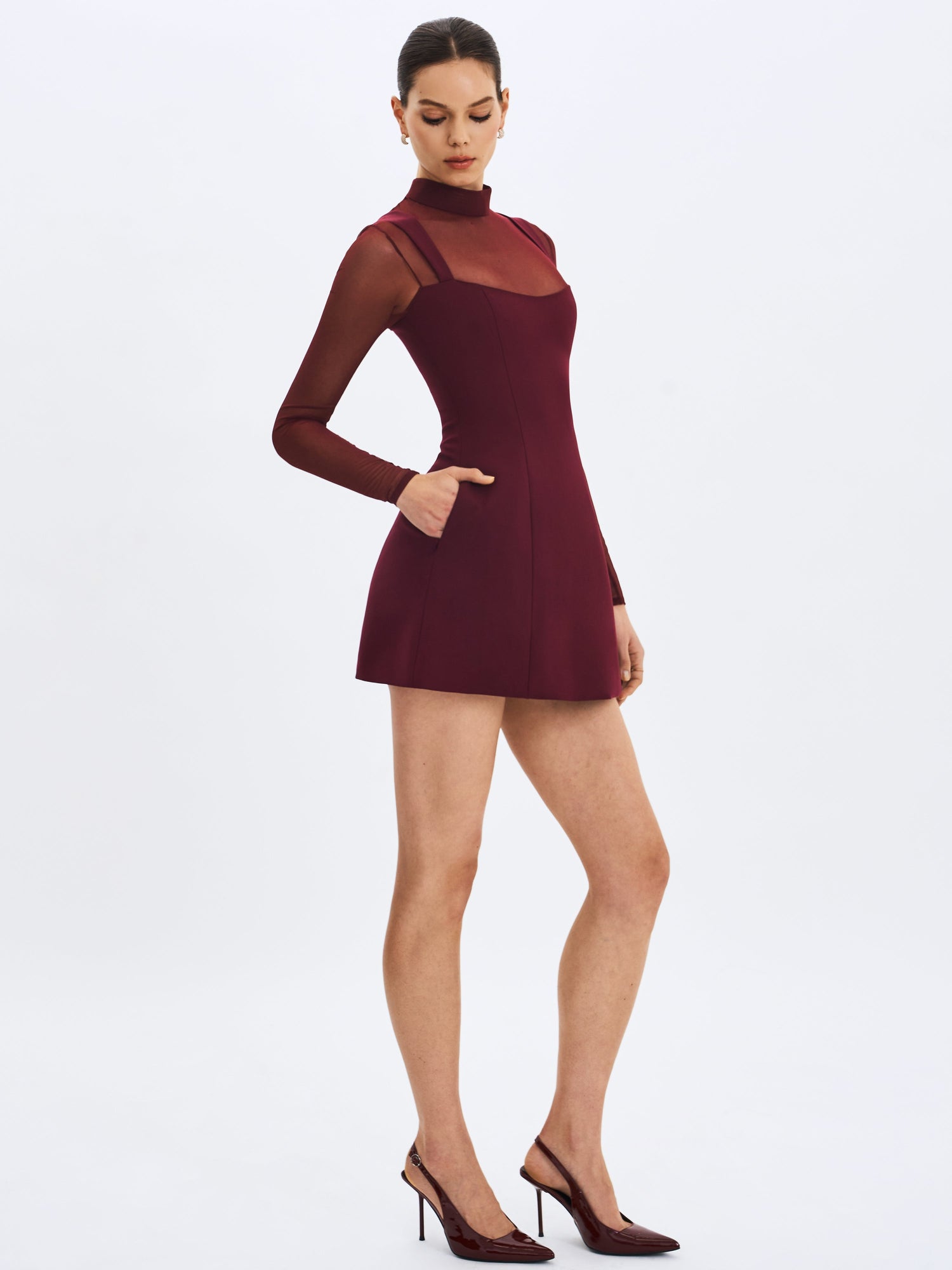 Natasha Faux Two-Piece Turtleneck Mini Dress | Burgundy