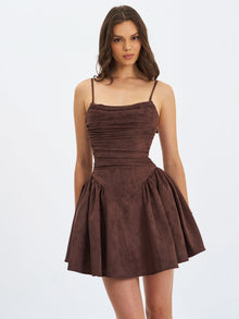 Raisa Vegan Suede Ruched Mini Dress | Mahogany
