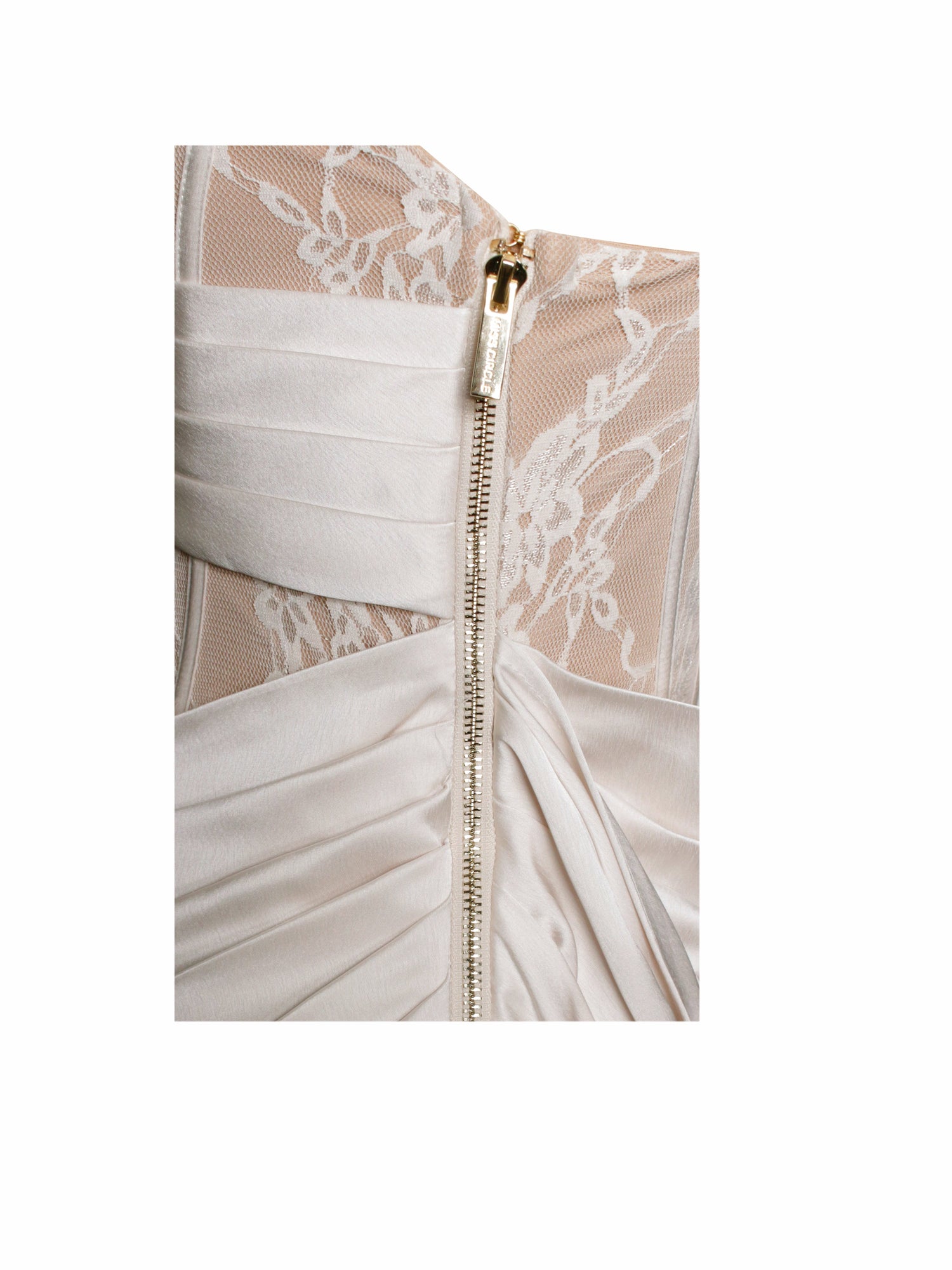 Callie Lace Satin Corset High Slit Gown | Pearl White