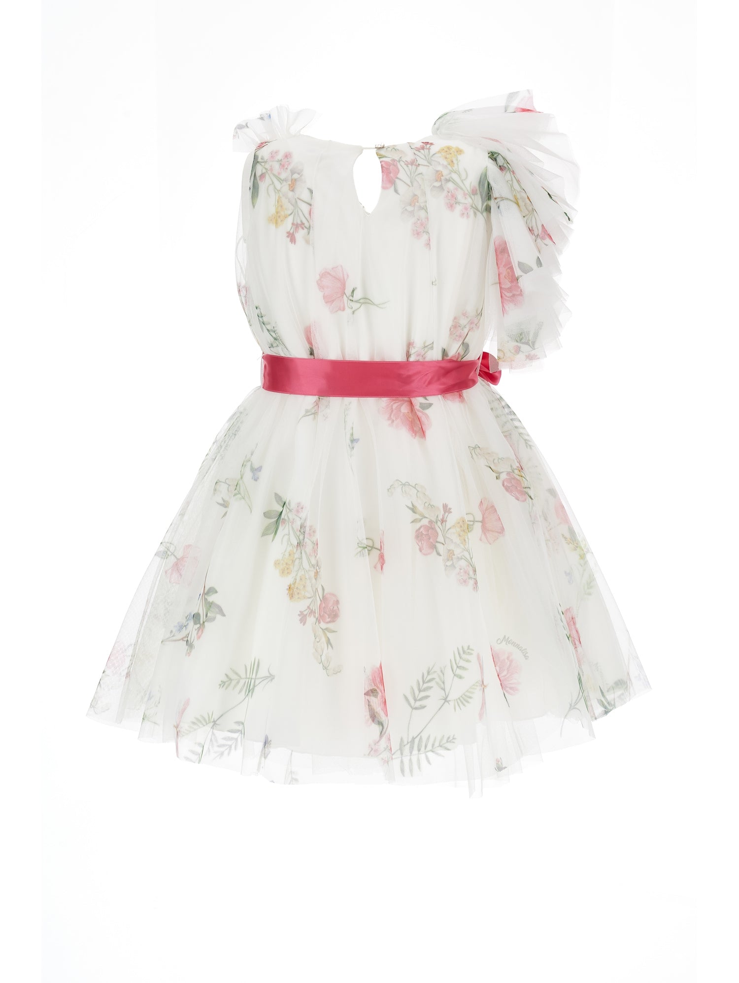 Girls | One Shoulder Tulle Dress | Cream/Multicolor
