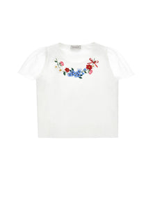 Girls | Organic Cotton T-Shirt With Tulle Sleeves | Cream