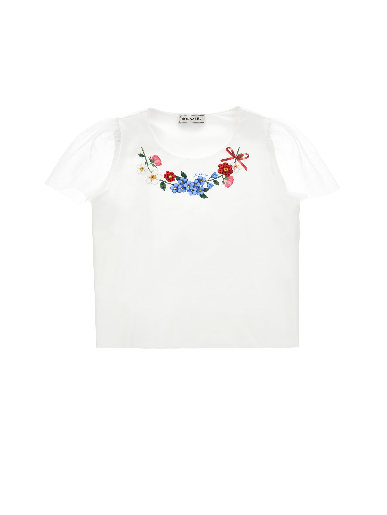 Girls | Organic Cotton T-Shirt With Tulle Sleeves | Cream