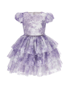 Girls | Monocolour Floral Tulle Dress | Cream/Wisteria