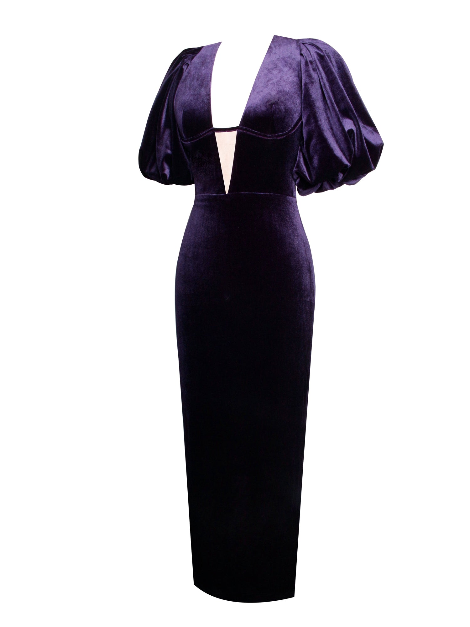Coraline Velvet Bubble Sleeve Backless Maxi Dress | Purple