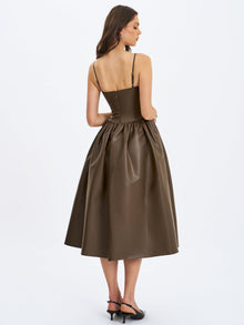 Parisia Vegan Leather Drop Waist Midi Dress | Cocoa
