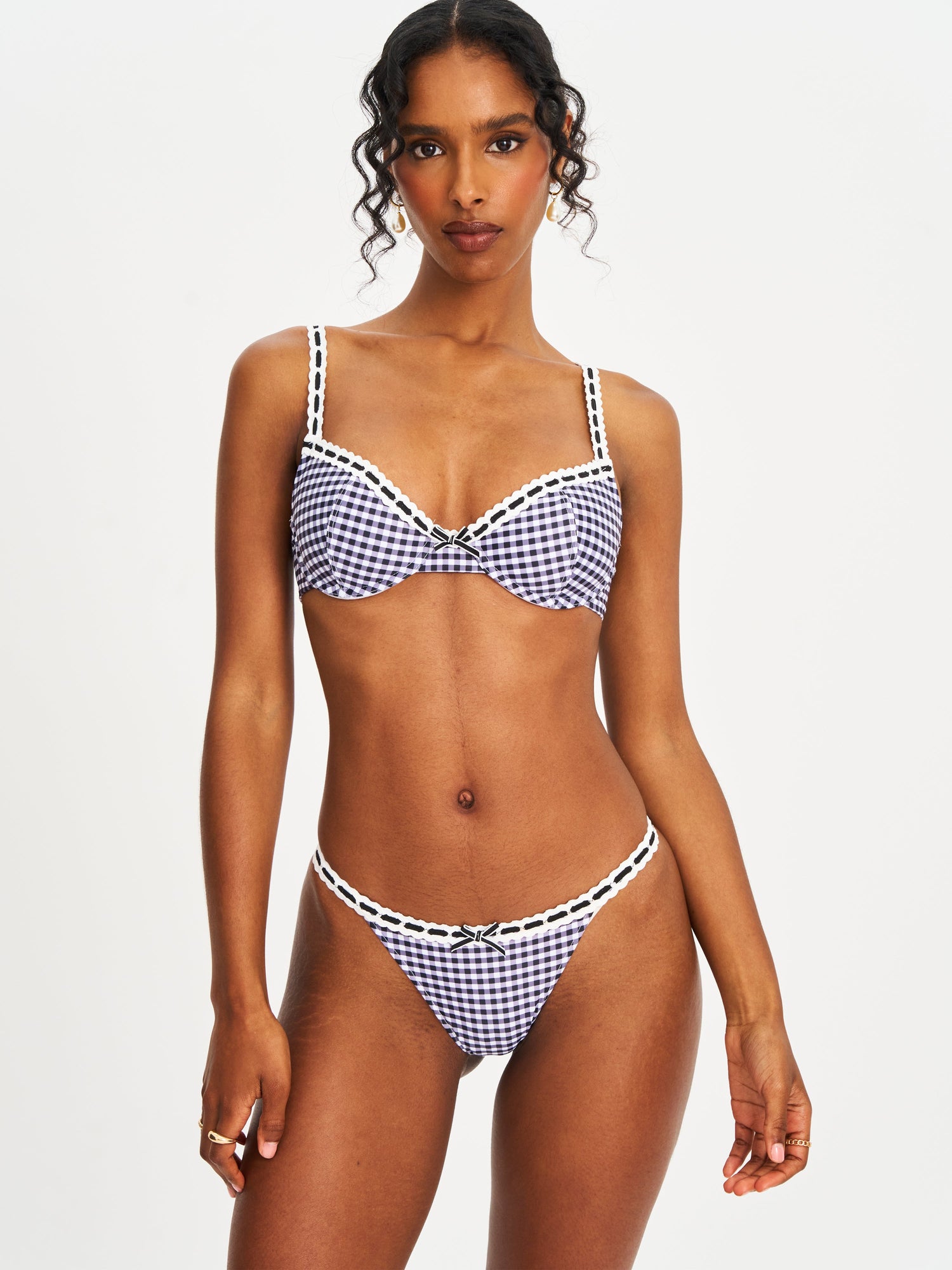 Genevia Gingham Lace Decoration Bikini Bottom | Geneva Gingham