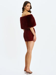 Darleen Rhinestone Mesh Low Waist Ruched Skirt | Crimson