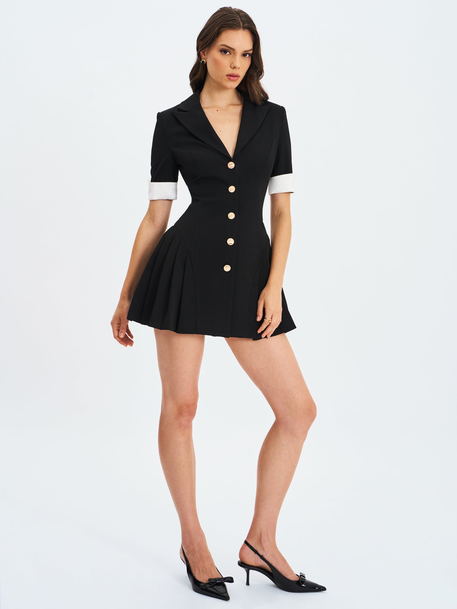 Ilitha Woven Crepe Pleated Mini Blazer Dress | Black