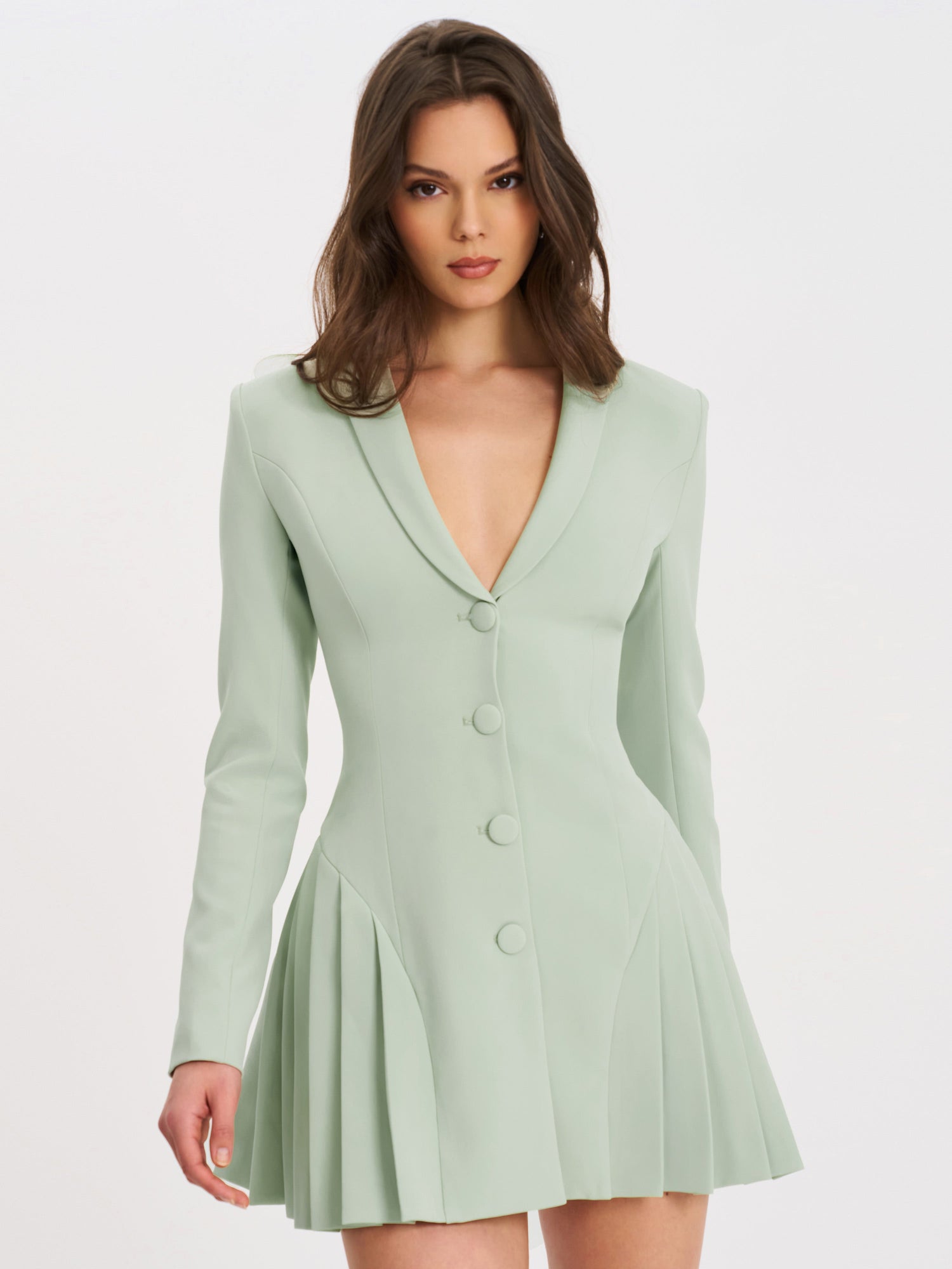Delia Blazer Dress with Pleated Detail | Pistachio Green