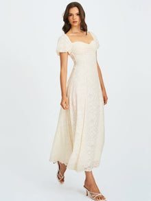 Pandora Bubble Sleeve Backless Maxi Dress | White