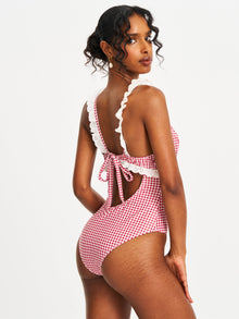 Hallie Lace Backless Swimsuit | Red Gingham