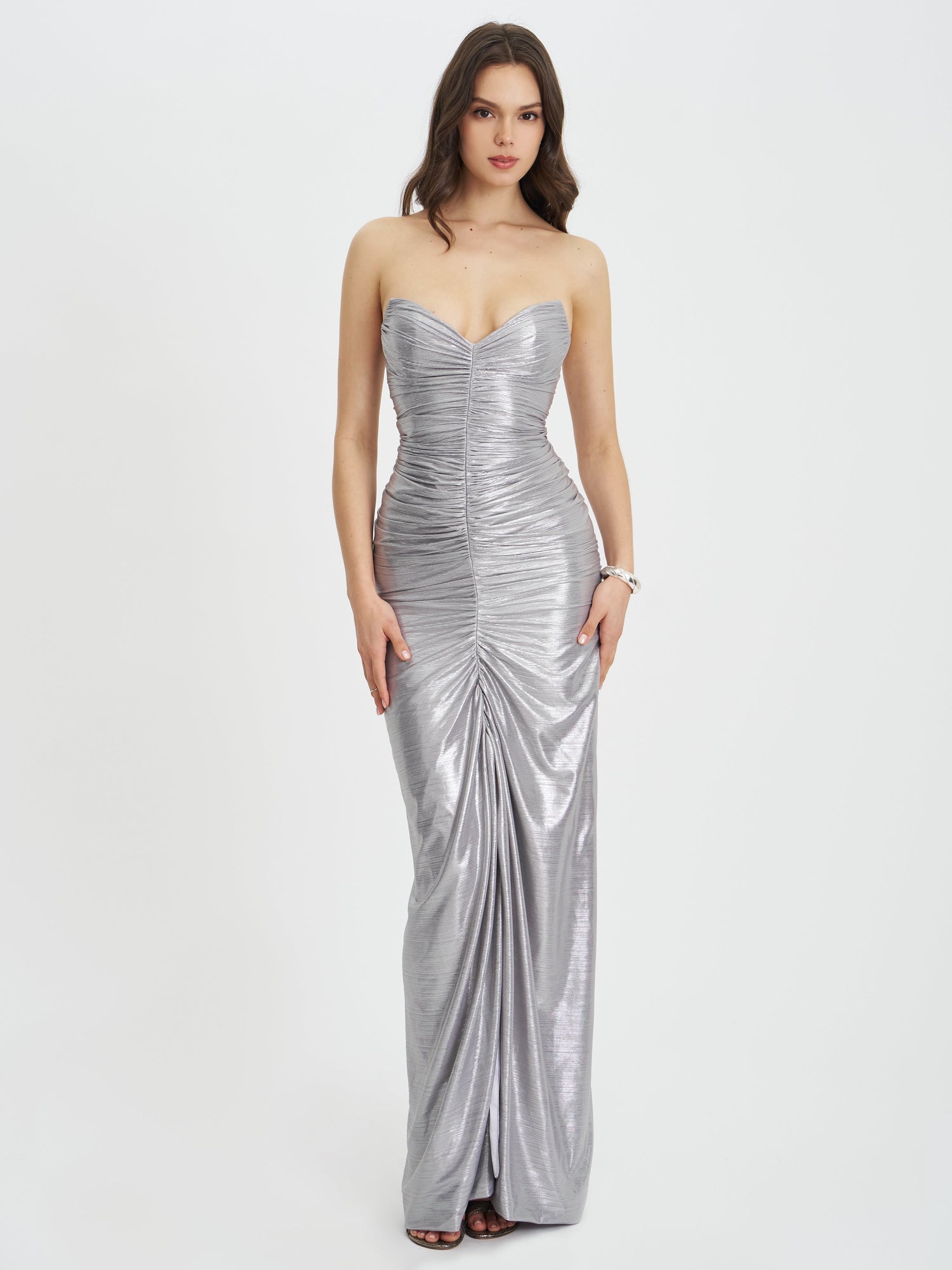 Sable Ruched Glitter Mermaid Gown | Silver