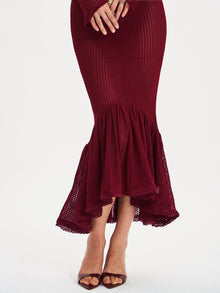 Kaedyn Off Shoulder Long Sleeve Crochet Mermaid Maxi Dress | Burgundy