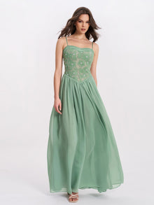 Ucille Embroidered Chiffon Maxi Dress | Sage Green