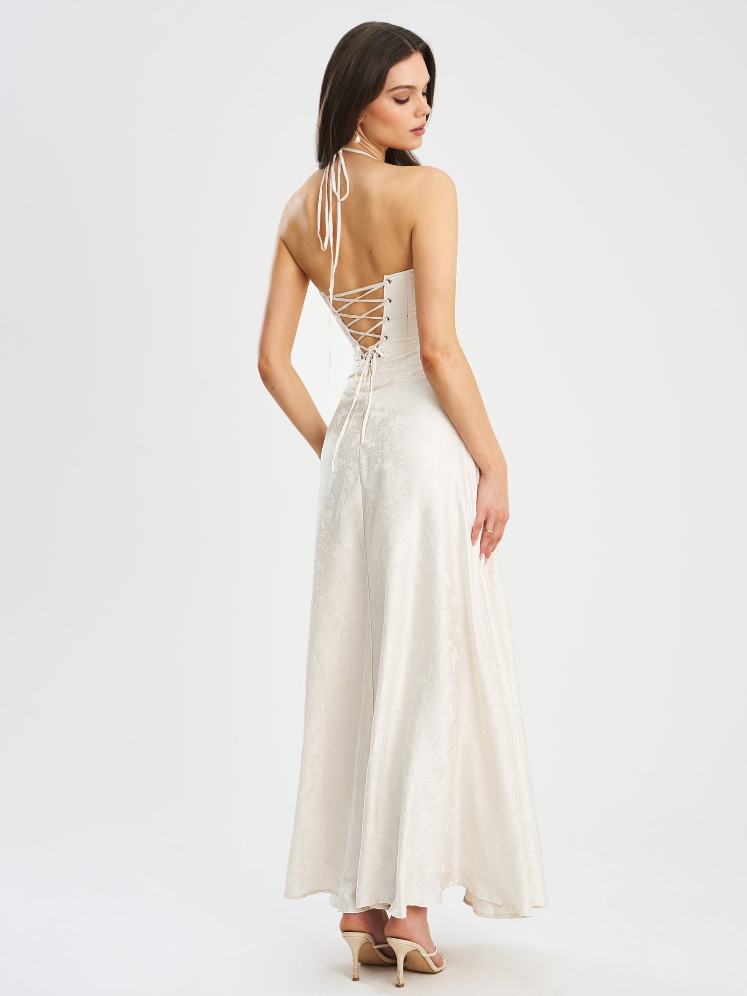 Raegan Jacquard Ruched Maxi Dress | Pearl White