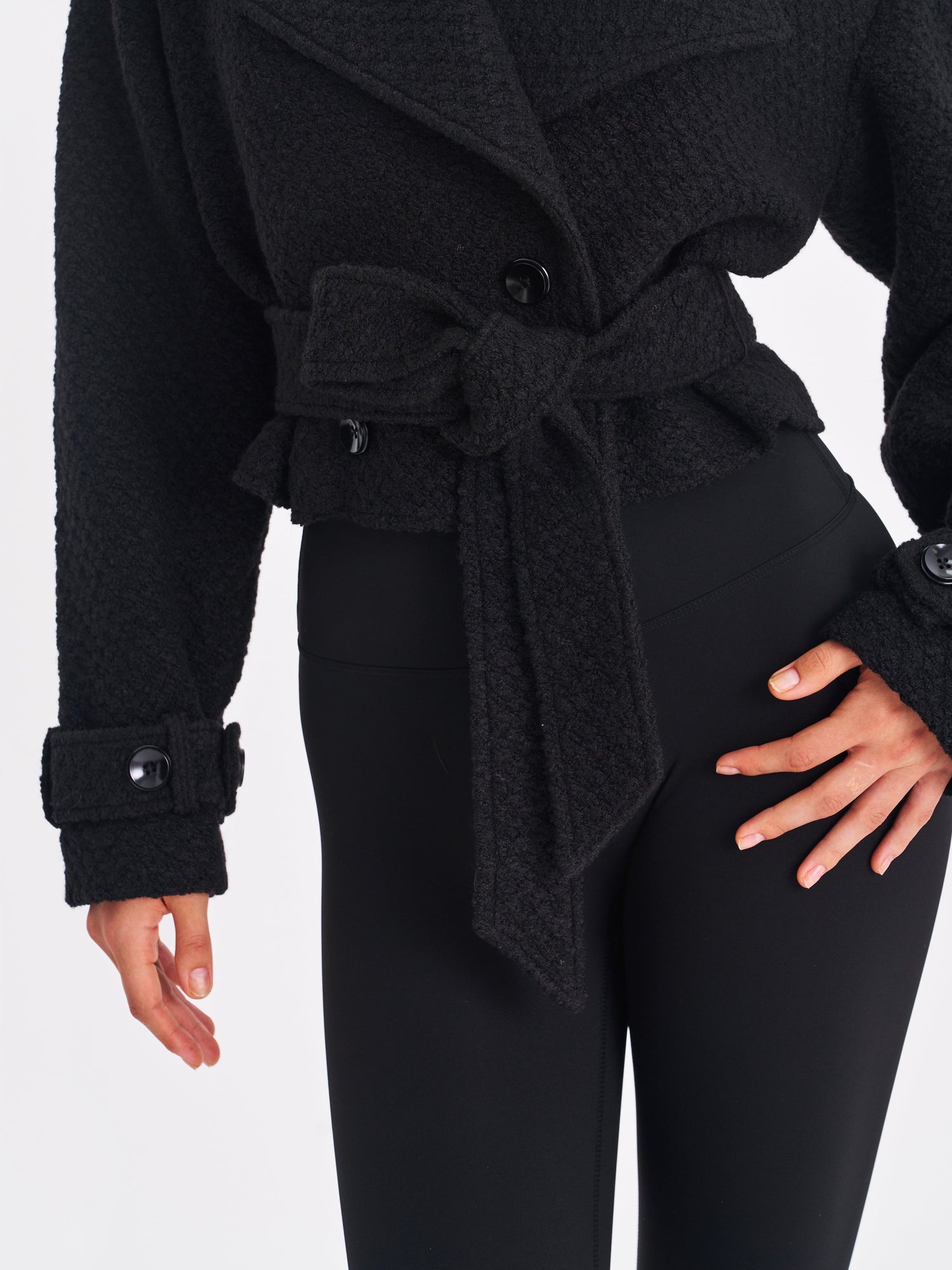 Dara Wool Blend Cropped Double-Breasted Belted Coat | Black