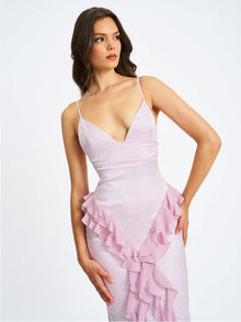 Paolina Taro Jacquard Ruffle Mermaid Maxi Dress | Pink