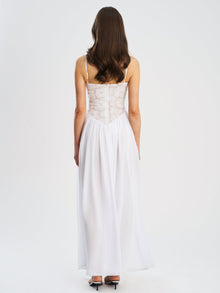 Ucille Embroidered Chiffon Maxi Dress | White