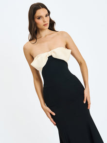 Saige Mermaid Midi Dress with Ivory Bow Bustline | Black